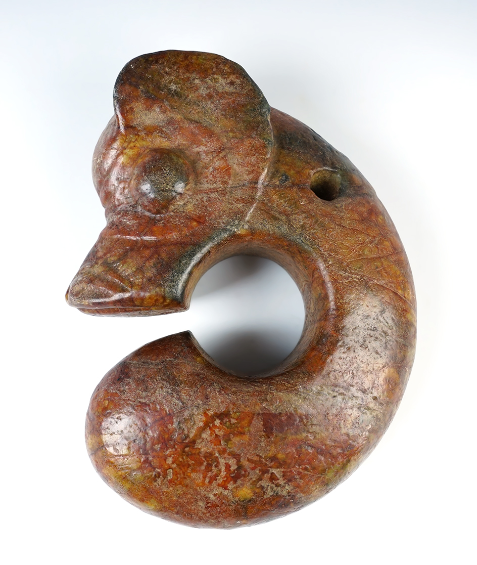 Large and beautifully colored 6 3/8" x 4 3/4" Neolithic China Jade artifact.
