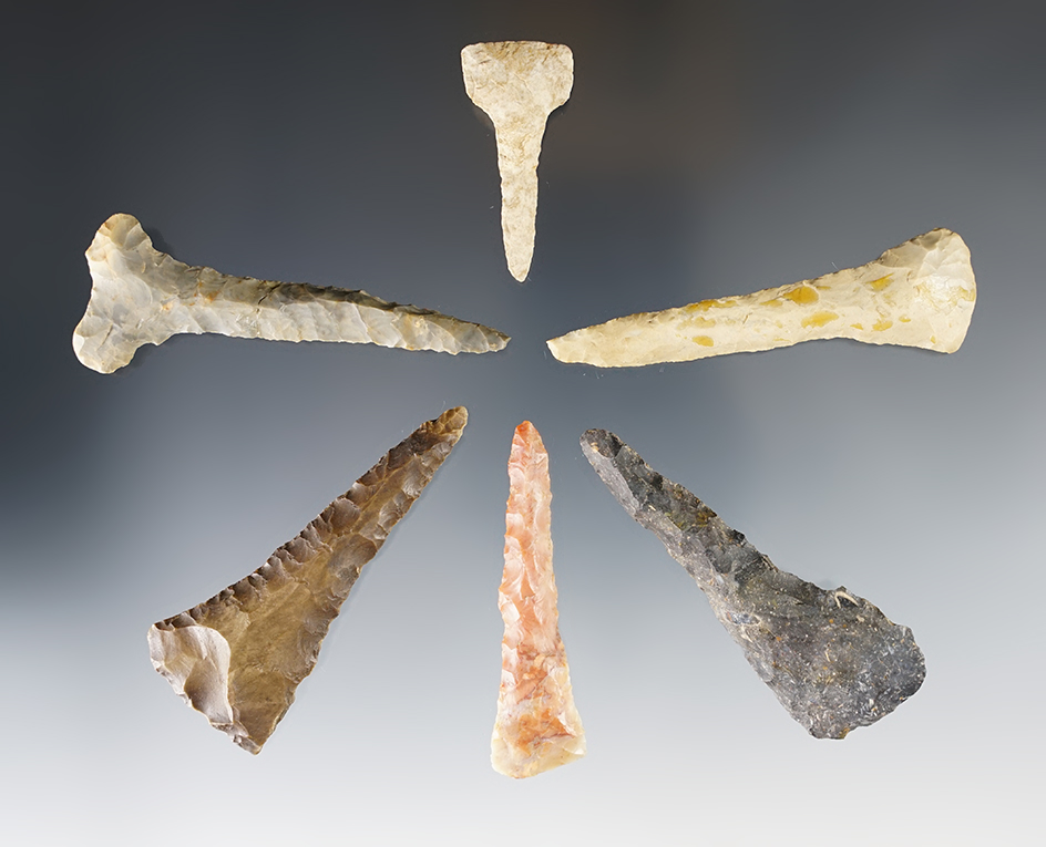 Set of 6 drills found in Ohio. Largest is 2 3/4". Ex. Jim Wyant collection.