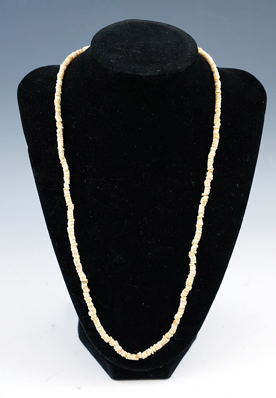 22" Strand of delicate drilled shell beads found at a site in New Mexico.