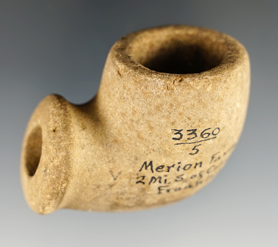 Sale Highlight! Rare 2 1/8" x 1 3/4" Sandstone Elbow Pipe. Columbus, Franklin Co., Ohio.