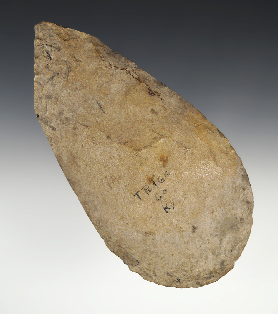 7 1/16" Hoe made from Mill Creek Chert, found in Trigg Co., Kentucky.  Bennett COA.