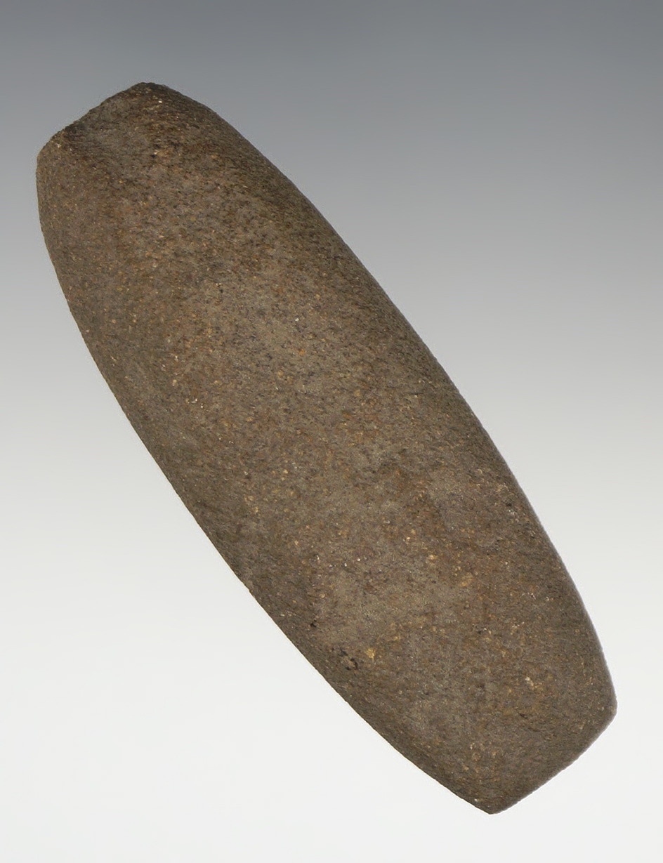 2 5/8" Loafstone with grooved ends made from sandstone. Found in Medina Co., Ohio.