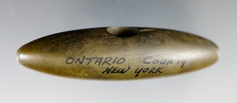 3 1/8" Pick Bannerstone - green Huronian Slate - New York. Dickinson COA.