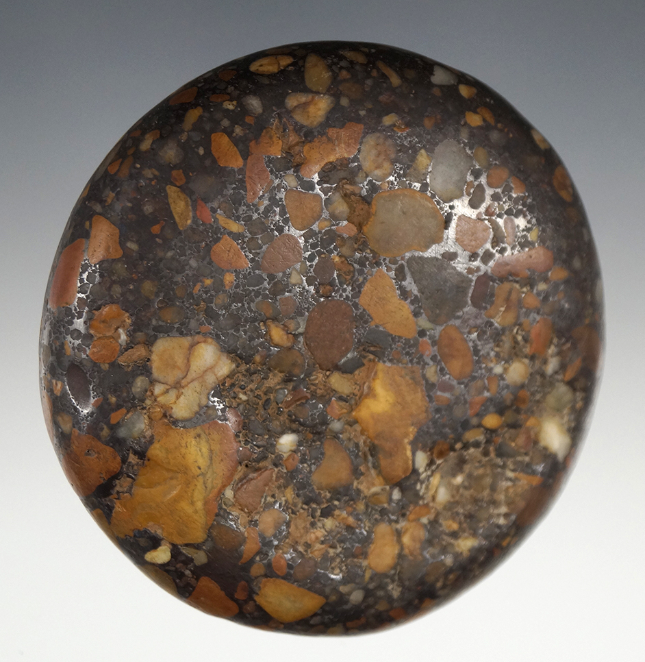 Beautiful material! 2 3/4" Discoidal - beautiful conglomerate - southern Michigan. Ex. Stevens.