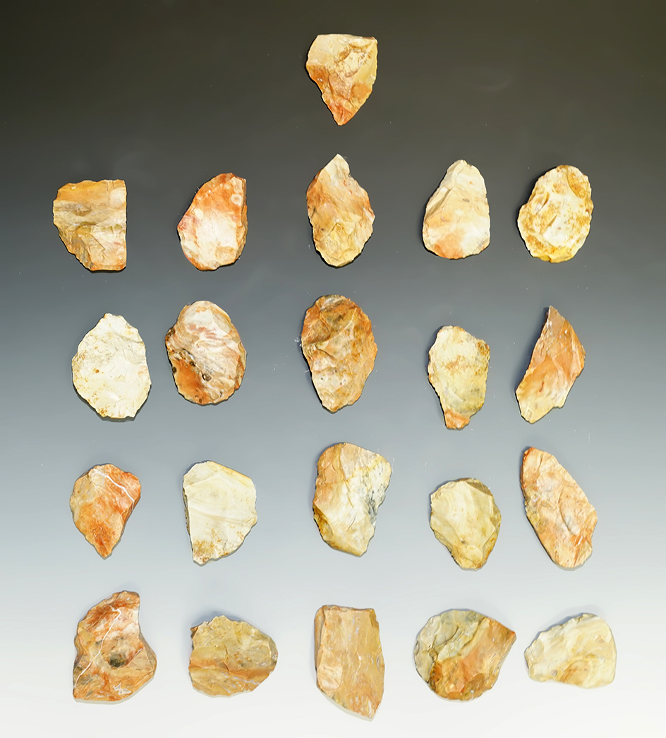 18 Blanks, largest is 4 1/2" from the Gray LaDassor Cache. Made from heat treated Crescent Quarry Fl