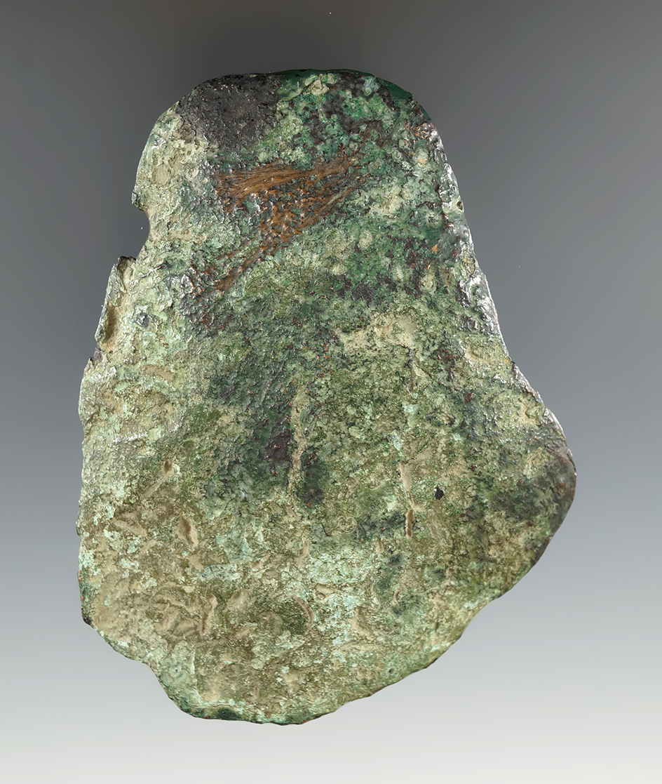 3 11/16" Hopewell copper hoe is very heavily patinated in nice condition found in Michigan.