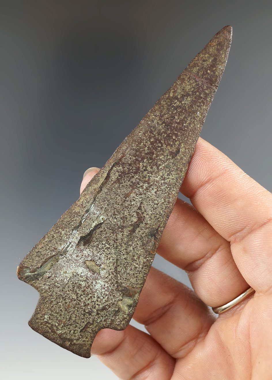3 15/16" Historic period copper spear point - Michigan. From the old Phil Waigle collection.