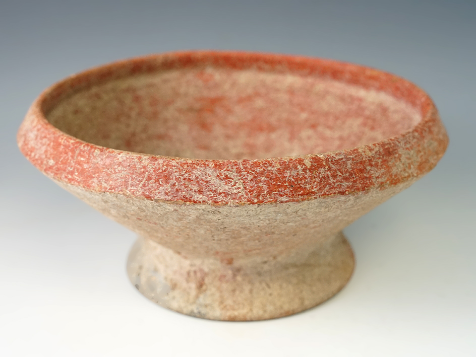 7" wide by 2 3/4" tall  Ban Chang period Pedestal pottery vessel found in Burma