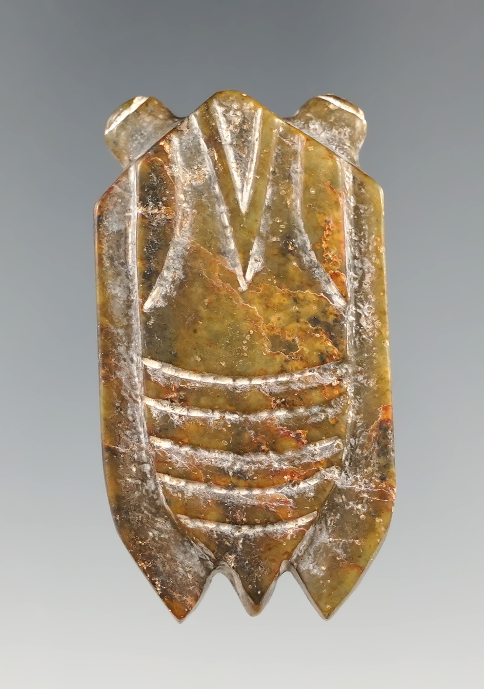 Beautifully crafted 2" nephrite cicada pendant found in Burma.
