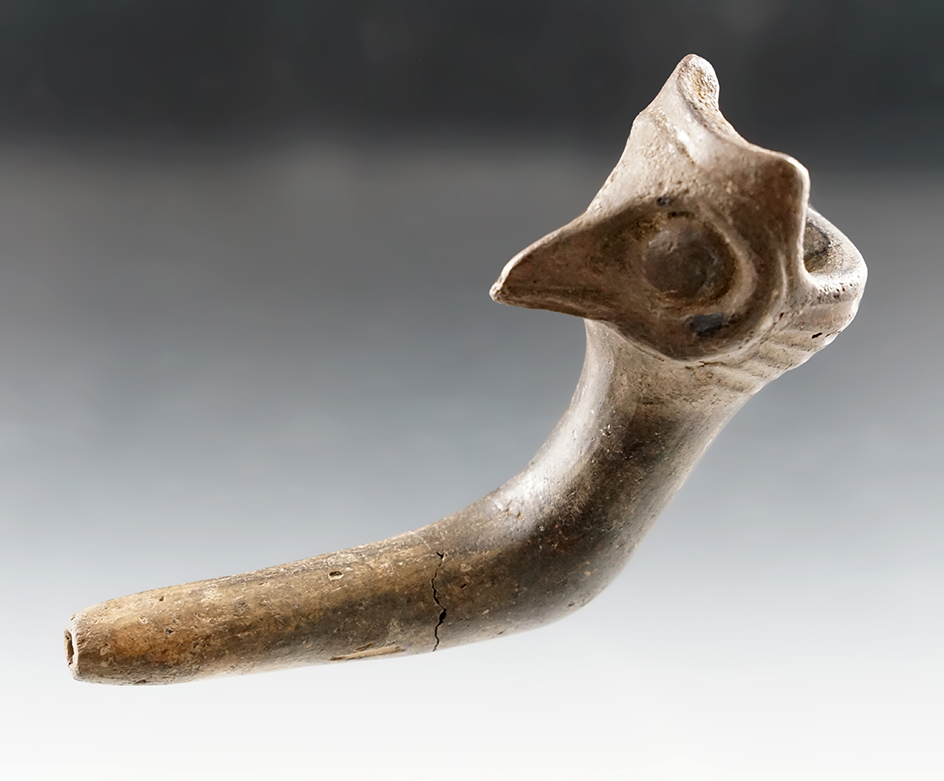 4" long Huron owl effigy pipe circa 1550-1700 A.D. found in Simcoe Co., Ontario Canada.