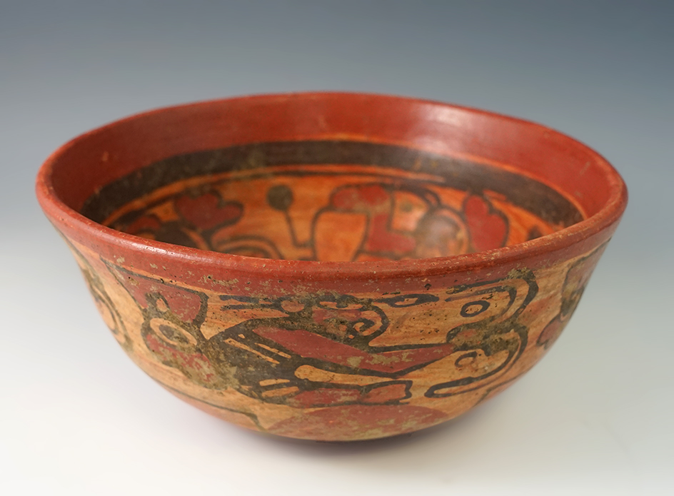 7 7/8" Wide by 3 3/8" Tall Mayan Pottery Vessel made from Terra Cotta, recovered in Mexico.