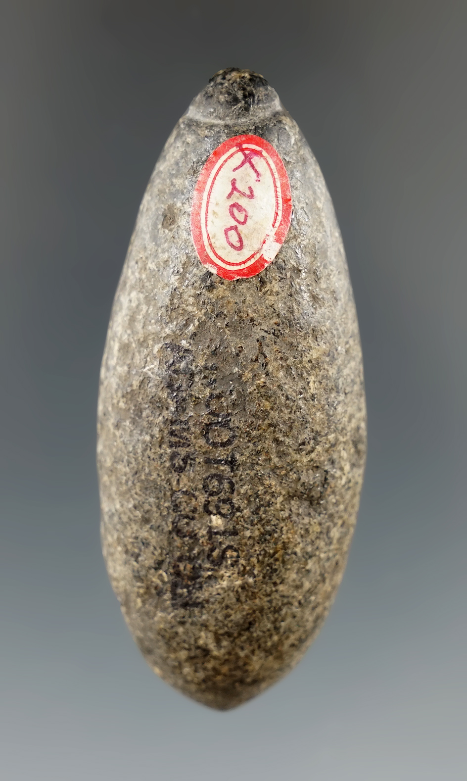 2 7/16" Archaic Plummet made from Granite, found in Adams Co., Ohio. Ex. Jack Roberts - COA.