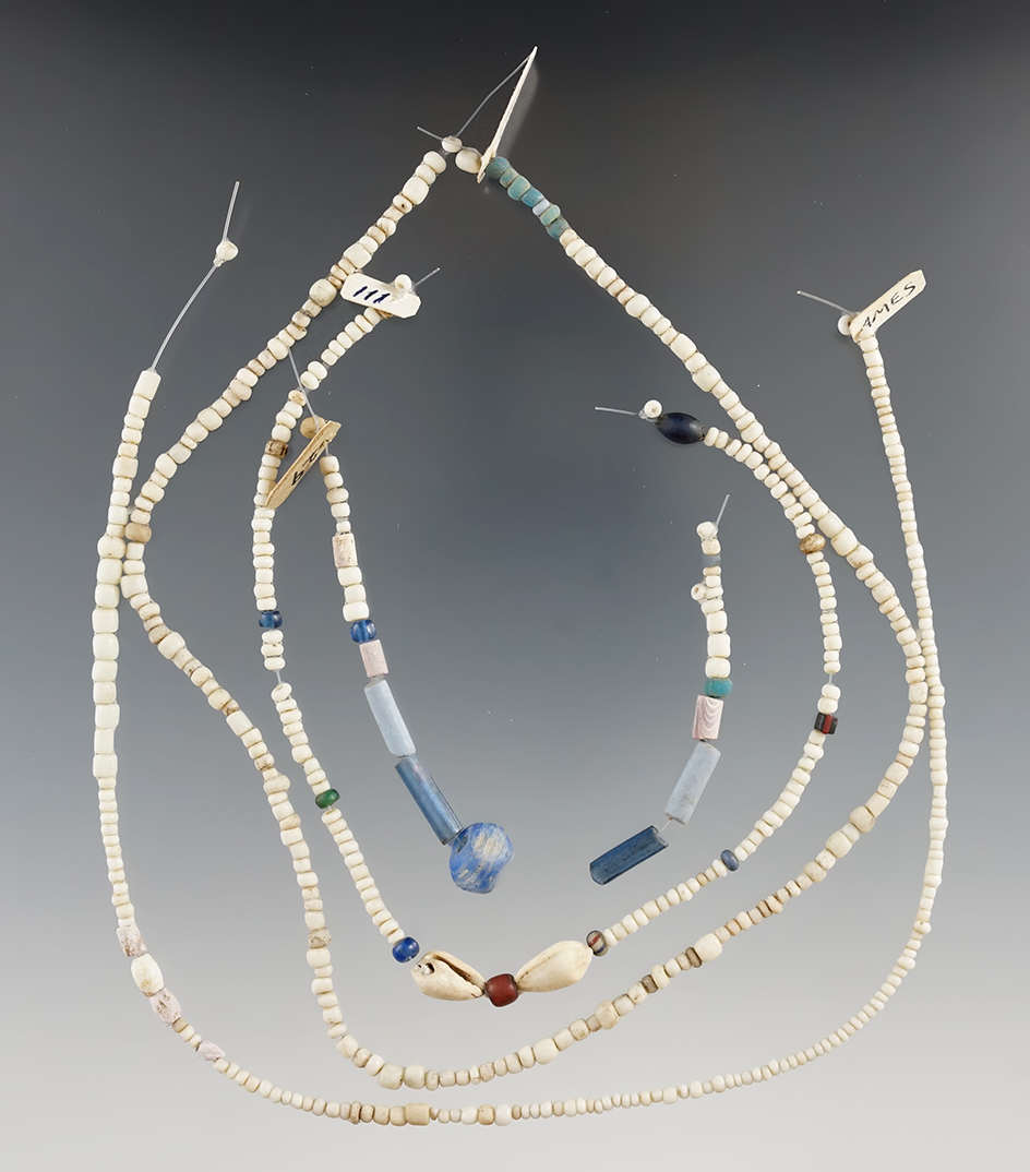 Very nice set of four strands of historic period trade beads all found in New York.