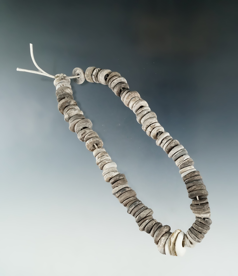 9" long strand of drilled Stone and Shell beads found in Klickitat Co. WA near the Columbia River.