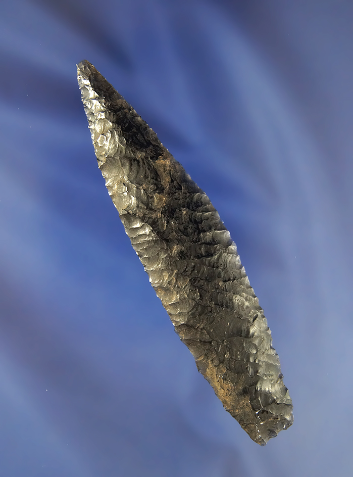 4" nicely patinated Obsidian Humboldt with beautiful flaking found in Oregon.