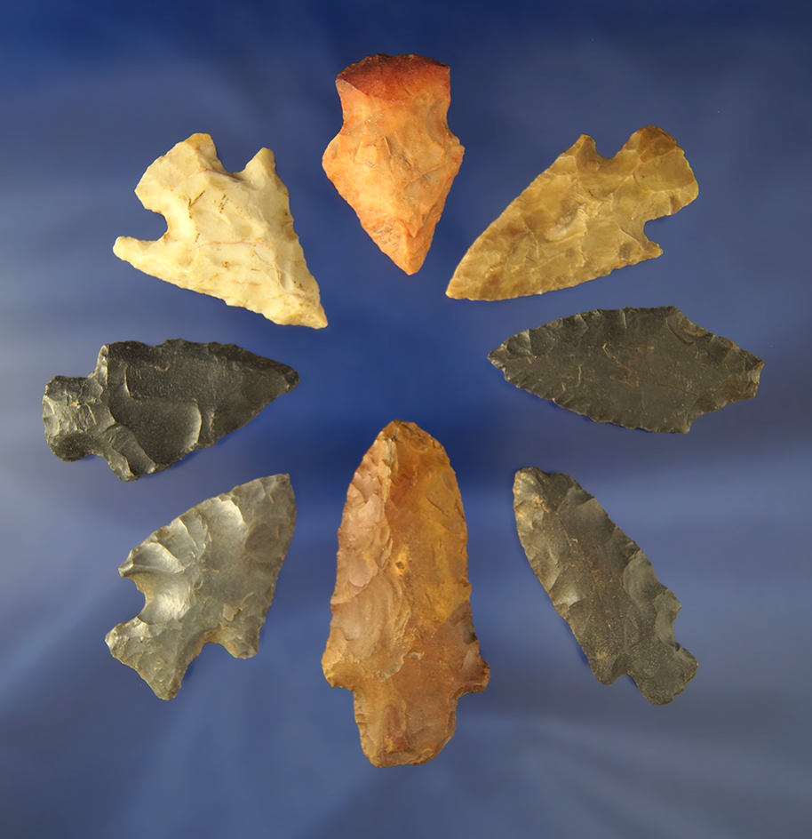 Set of 8 assorted Midwestern Artifacts.  Largest is 2 1/2".