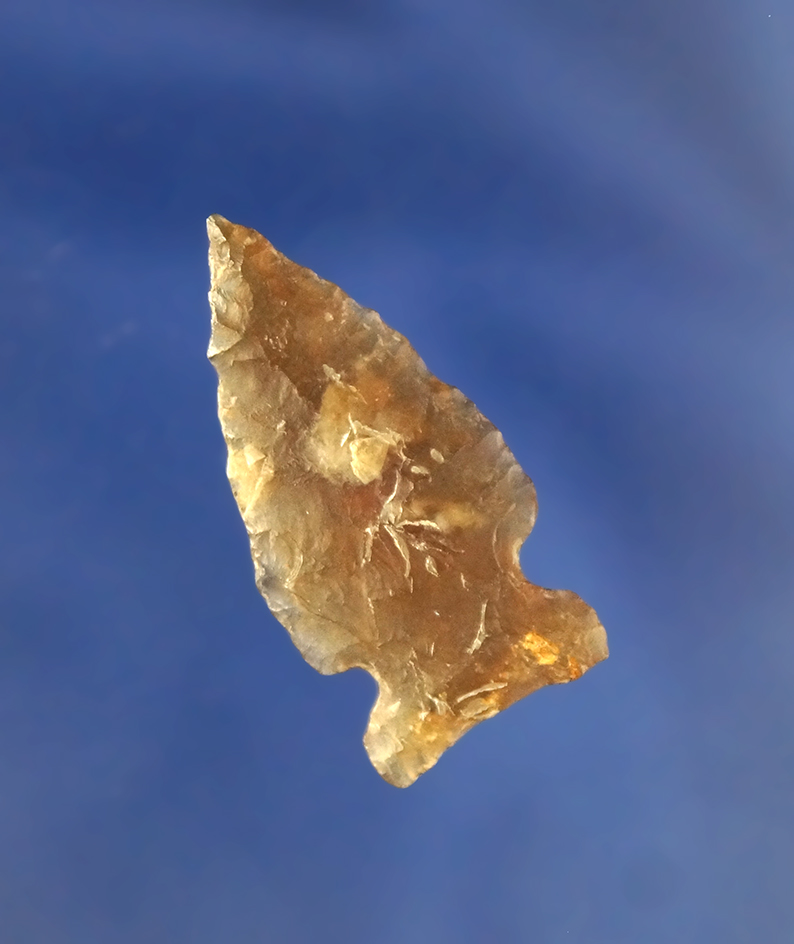 1 3/16" translucent KRF Irvine Point found in northern North Dakota.  Perino COA.