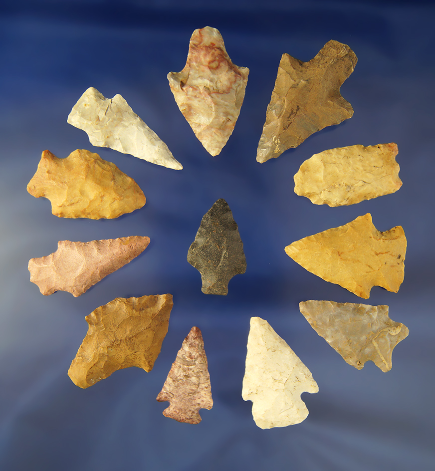 Set of 12 assorted Midwestern Artifacts.  Largest is 2 1/8".