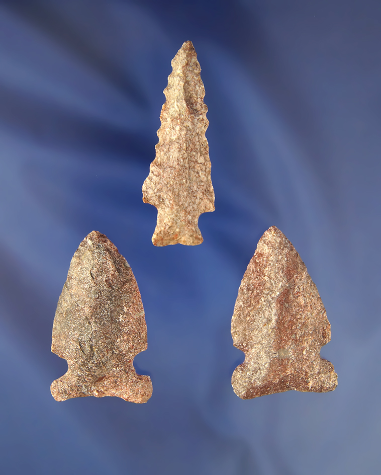 Set of three nice   Arrowheads found in Virginia, largest is 2 3/16"
