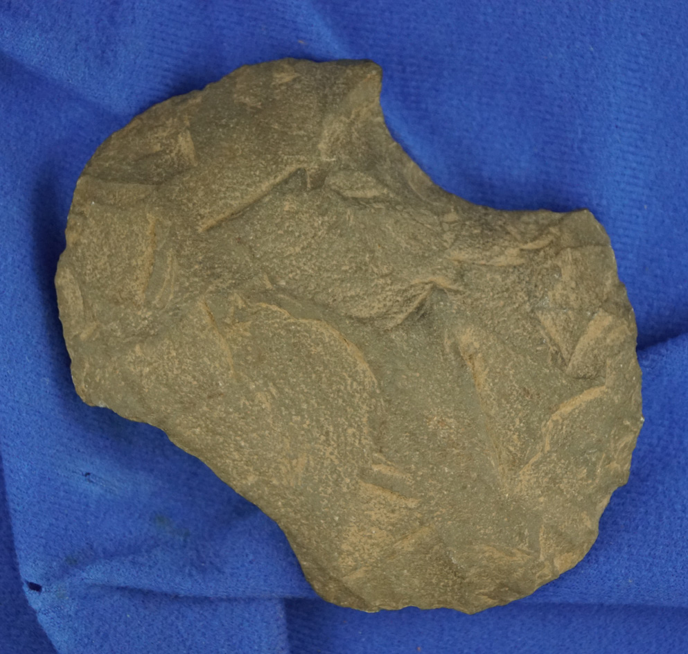 Uniquely styled 4 1/4" notched double bit axe found in Oklahoma.