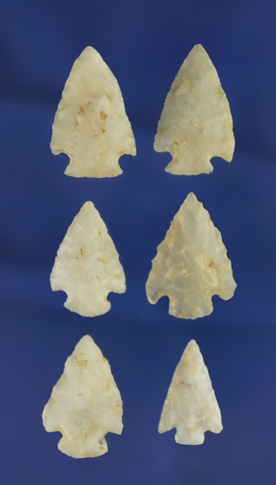 Set of six assorted arrowheads found in New Mexico, largest is 1 1/16".