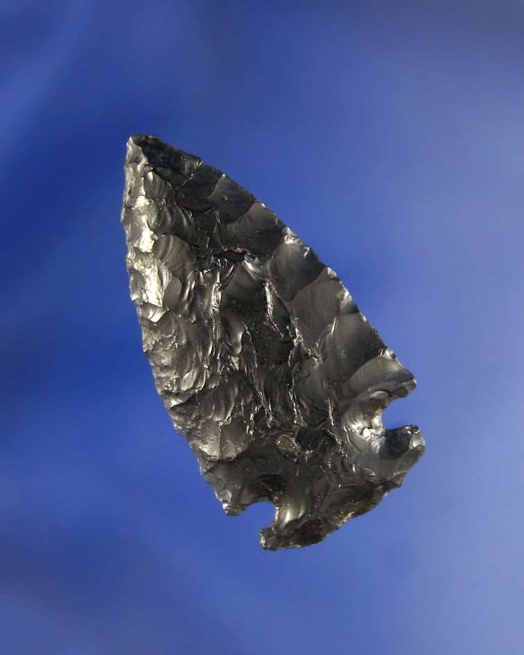 1 5/8" Side Notch Point made from Obsidian, found in Oregon.