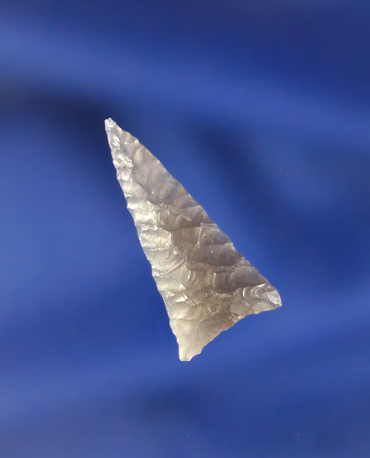 15/16" Cottonwood Triangle - thin & exceptionally well flaked from semi translucent Obsidian-  Orego