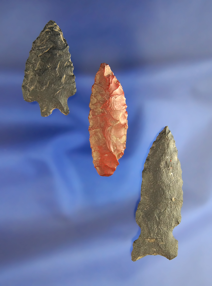 Set of three nicely styled Arrowheads, largest is 2 1/4" found in Idaho in the 1940s – 1950s.