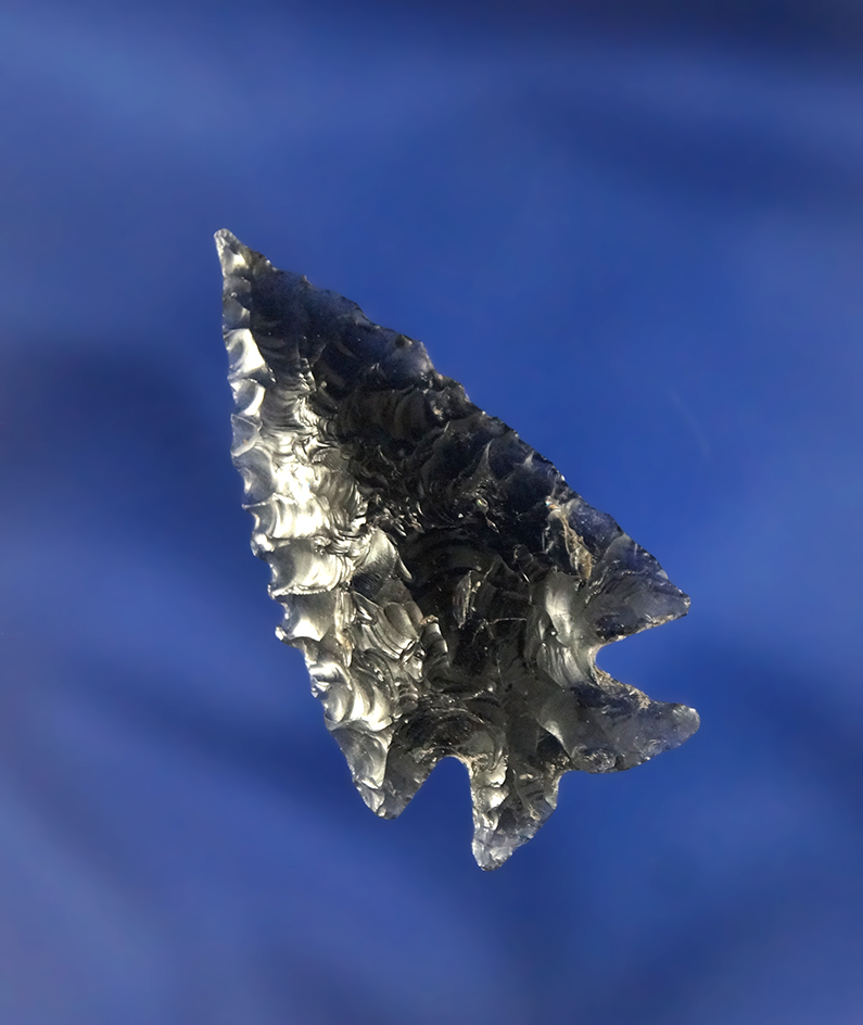 Excellent style on this 1 1/2" semi translucent Obsidian Elko eared found in Lake County Oregon.