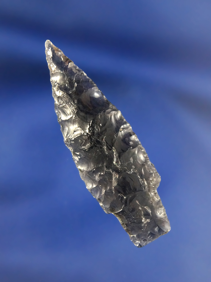 Excellent flaking and style on this 2" Gatecliff made from nicely translucent Obsidian, found in Ore