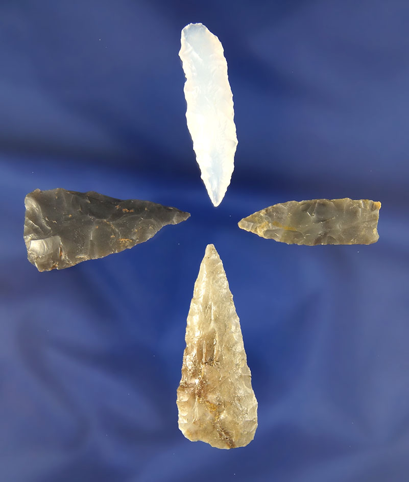 Set of four Triangular Arrowheads found near the Columbia River, largest is 1 3/4".