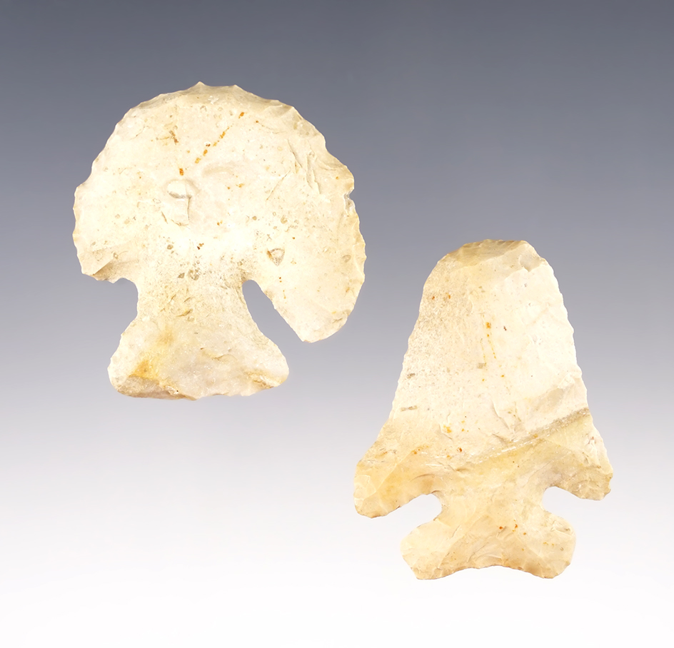 Two very nice Archaic Thebes style points made into hafted tools. Found in Southern Ohio.