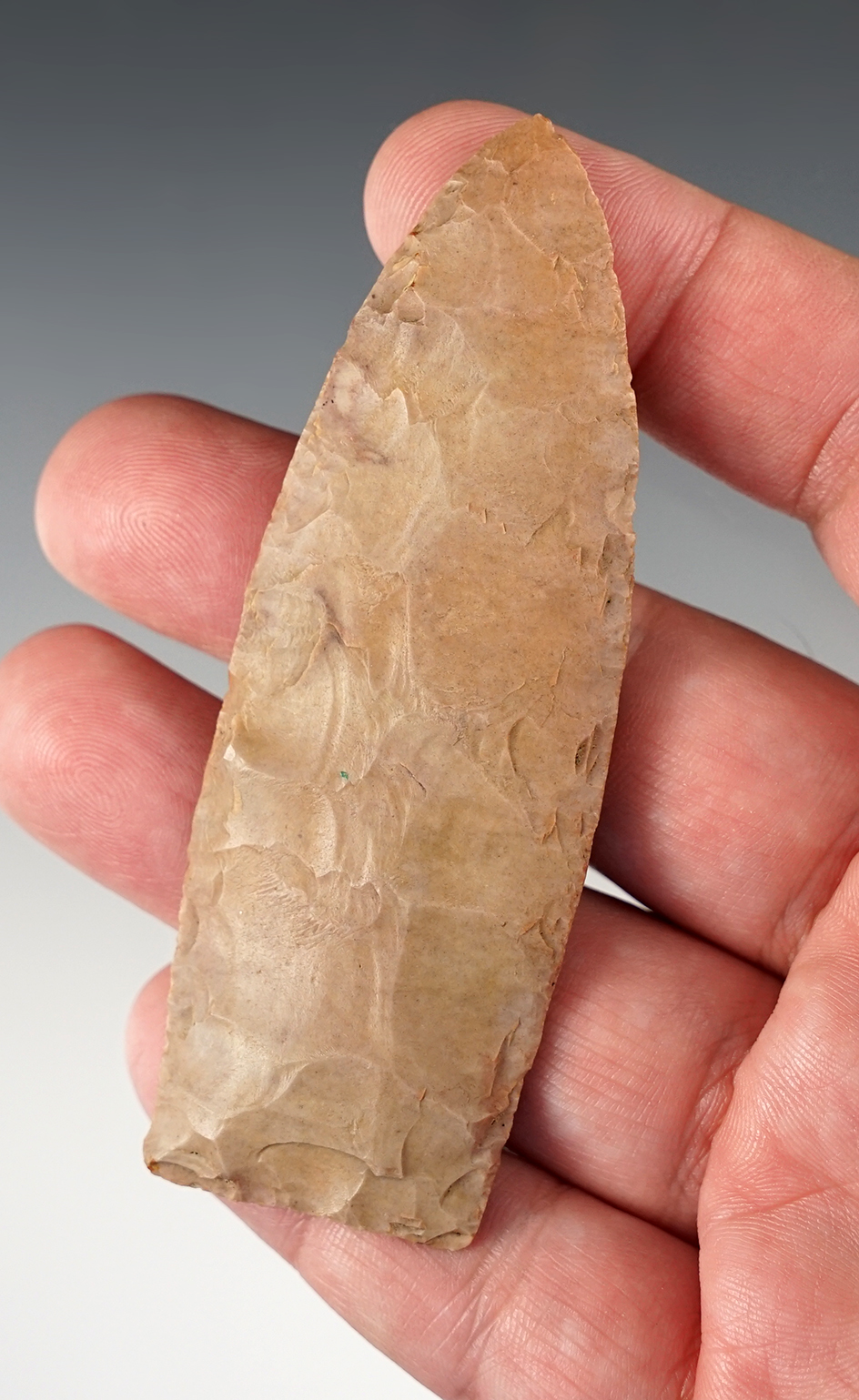 3 1/2" Copena made from colorful Buffalo River Chert. Found in Lauderdale Co., Alabama.