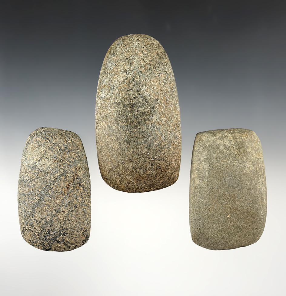 Set of 3 nice Hardstone Celts found in Ohio. These had been previously glued to a board. 