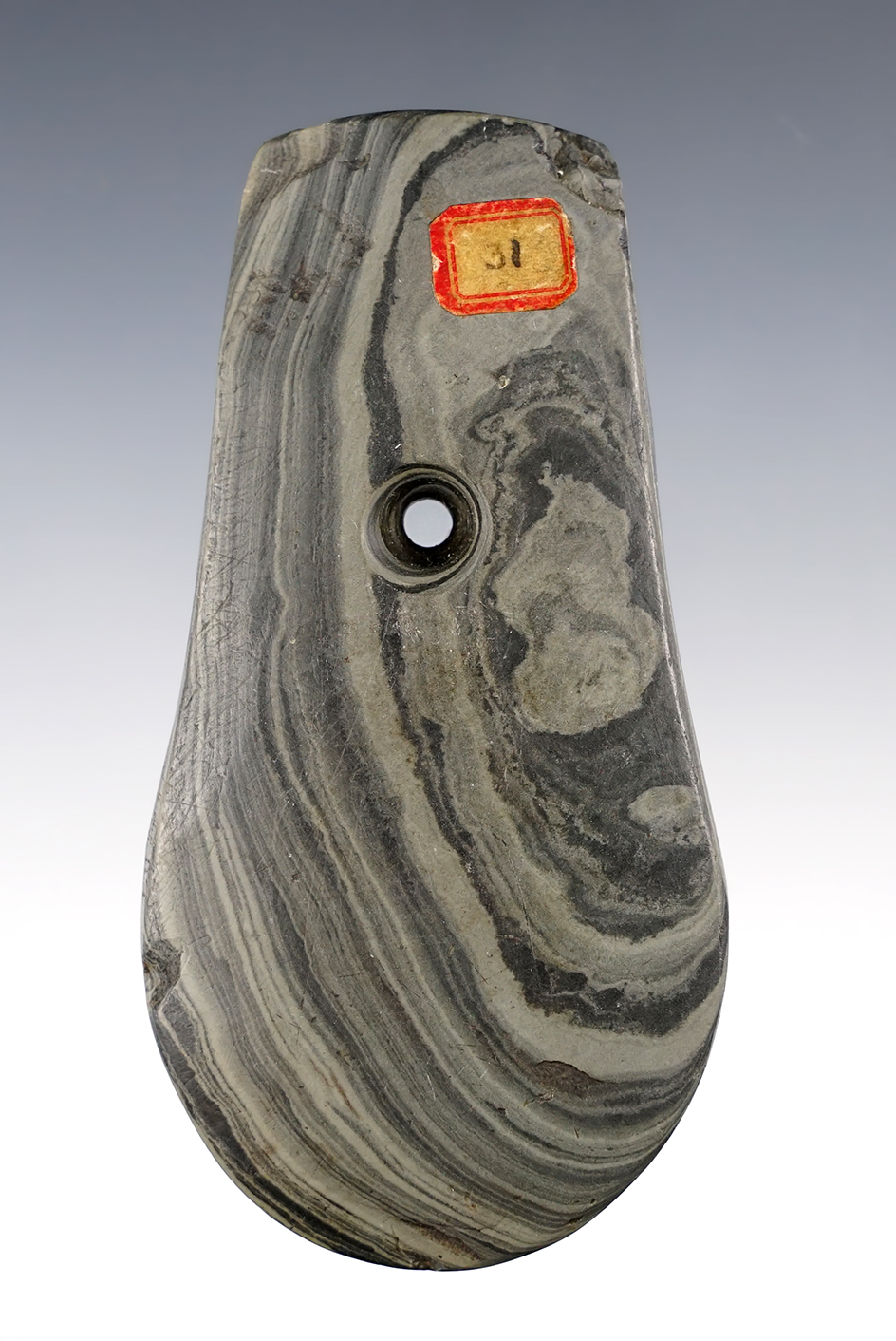 Great banding on this 4 1/4" Keyhole Pendant. Pictured. Ex. George Heckman.