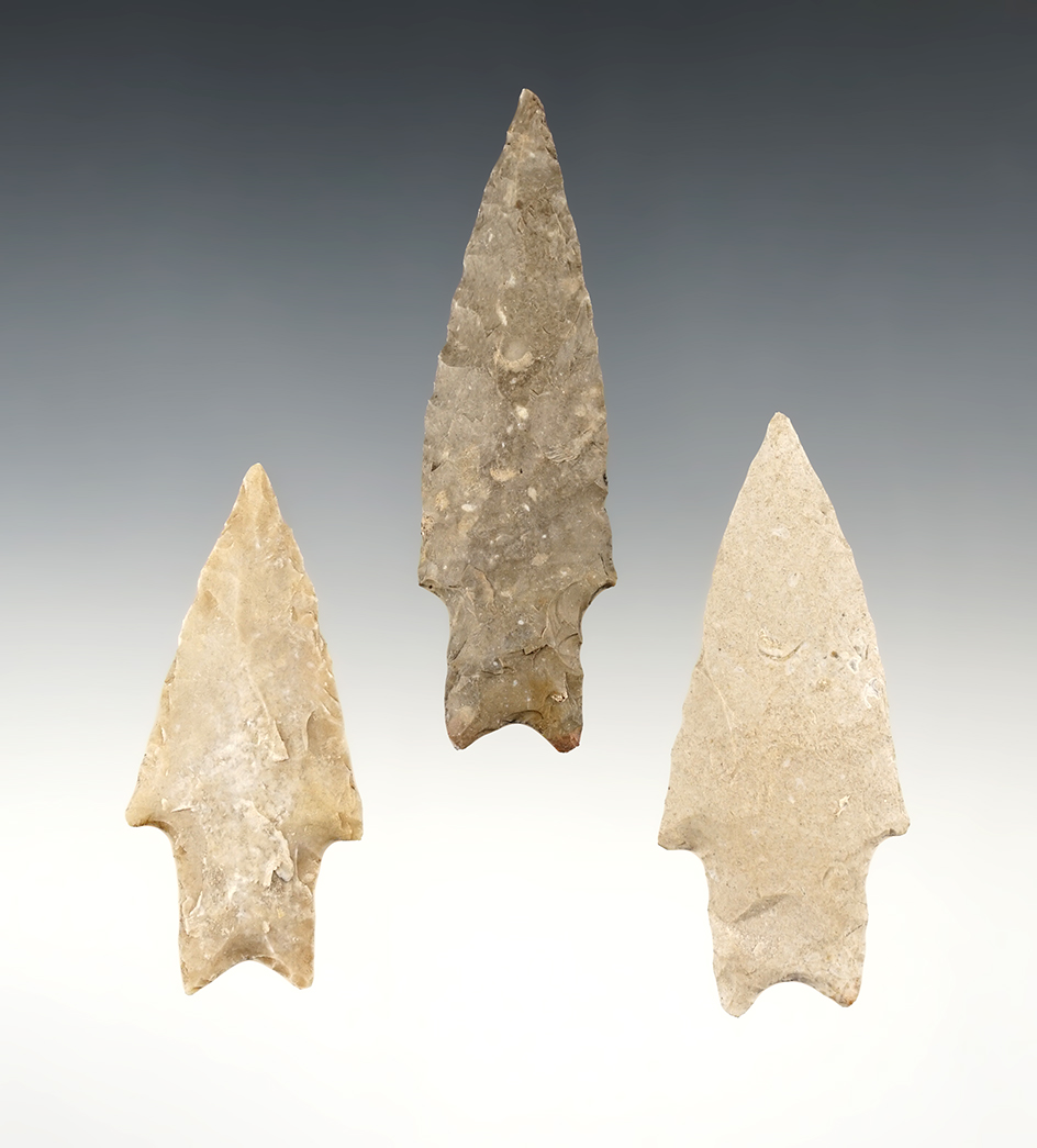 Ex. Museum! Set of 3 well made Texas points. The largest is 3 3/16".