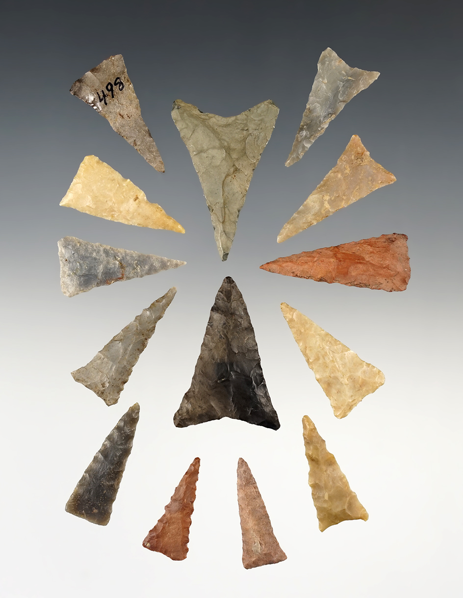 Set of 14 Triangles found in the Kentucky & Tennessee area. The largest is 1 5/8".
