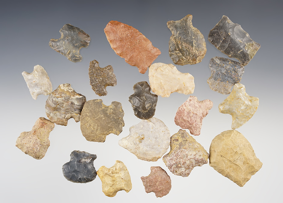 Set of 20 Hafted Scrapers found in Kentucky. The largest is 1 1/2".