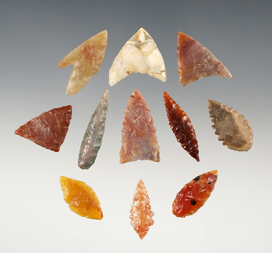 Set of 11 nicely made African Neolithic points. The largest is 1 1/4".