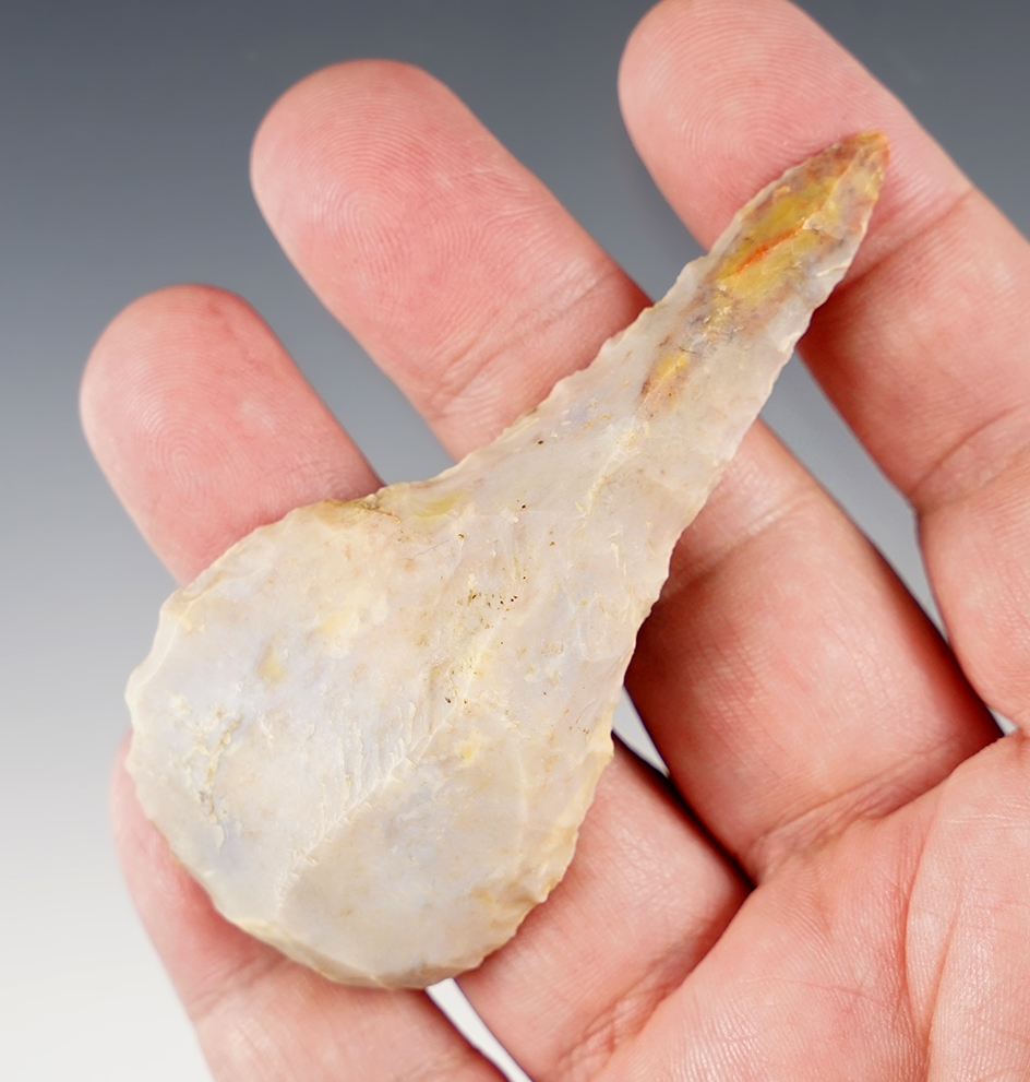 Fine 3 3/16" Paleo multi-purpose Tool made from colorful Flint Ridge Flint. Perry Co., Ohio.