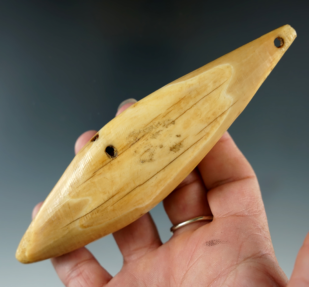 5 1/2" nicely crafted Inuit drilled ivory fishing weight found in Alaska.