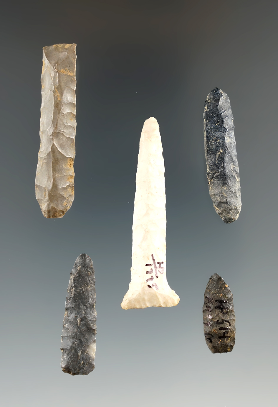 Group of five Ohio drills, largest is 1 7/8".