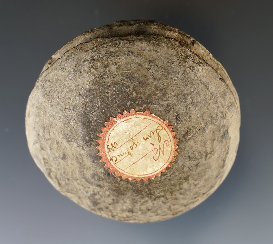 2 5/8" Unique and heavily patinated Full Grooved stone relic of undetermined ancient application.