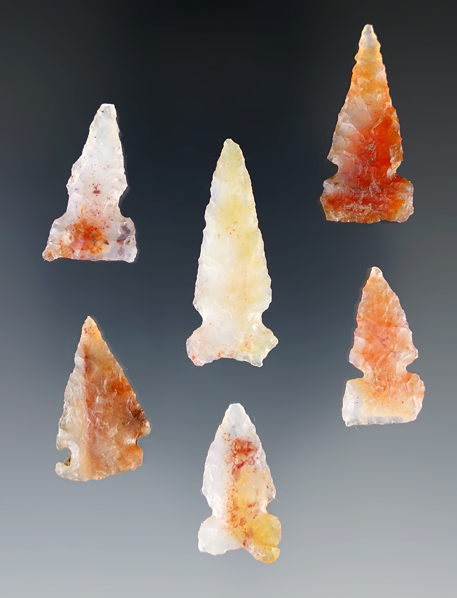 Set of beautifully colored New Mexico points found in 1957. The largest is 1 5/16".