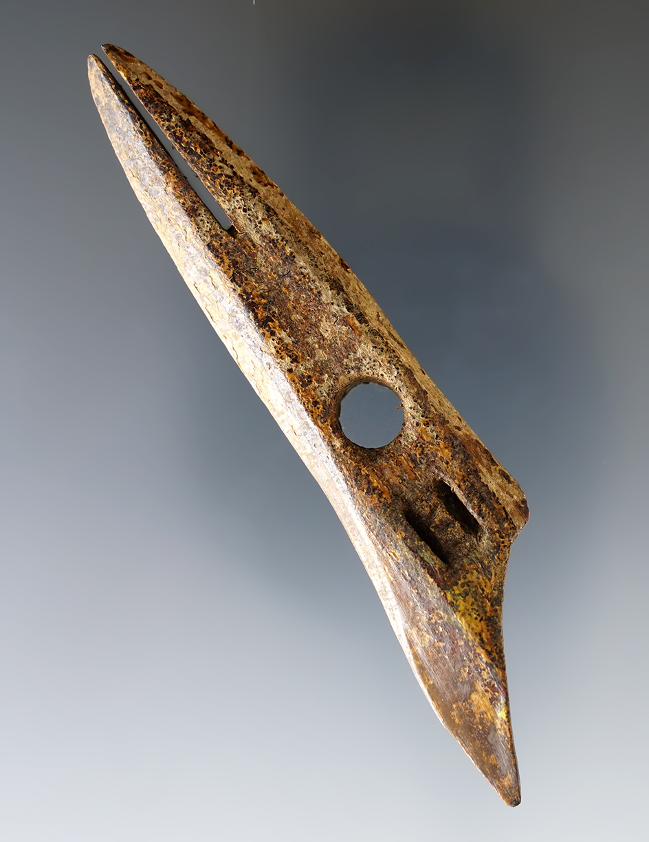 3 7/8" Inuit harpoon toggle made from very old and well patinated ivory recovered in Alaska.
