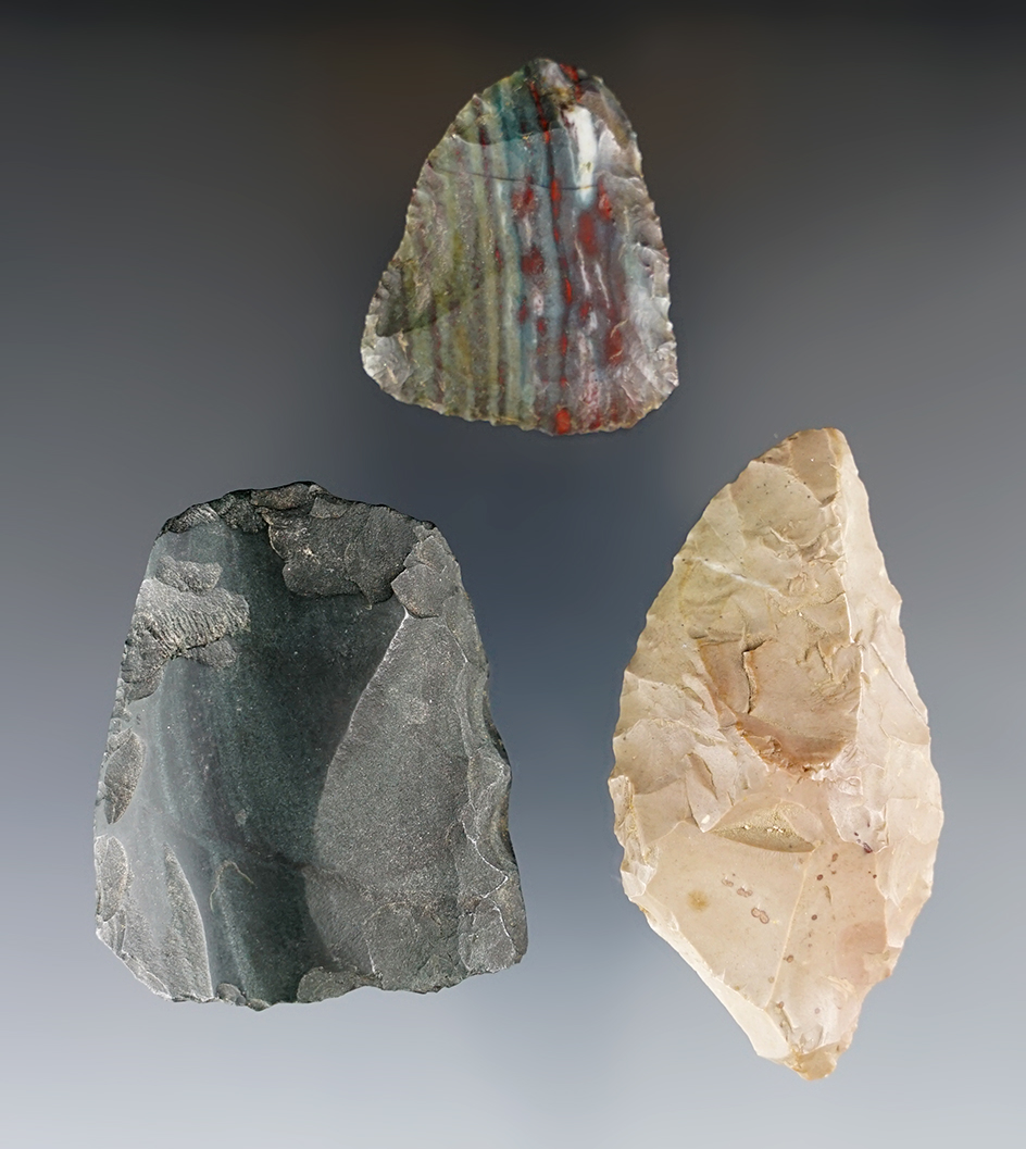 Set of 3 nicely patinated Inuit Tools found in Alaska. The largest is 2 5/16"