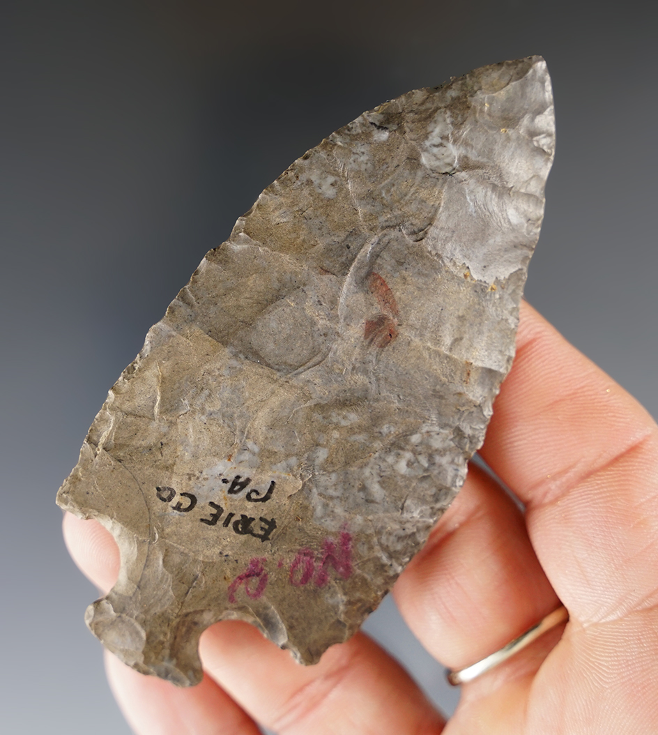 Nice 3 1/2" Bottleneck - Erie Co., Pennsylvania. Made from nicely patinated Onondaga Flint.