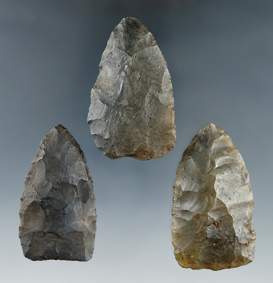 Set of three flaked blades found in northern Florida, largest is 2 1/8".