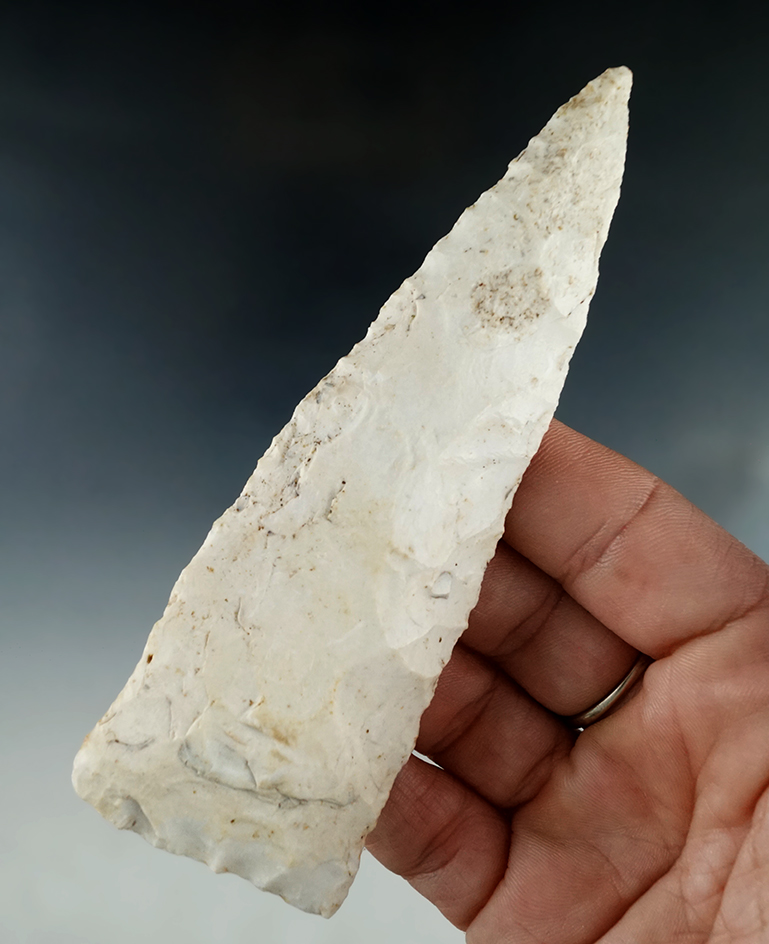 4 11/16" triangular knife found in Iowa made from Burlington chert.
