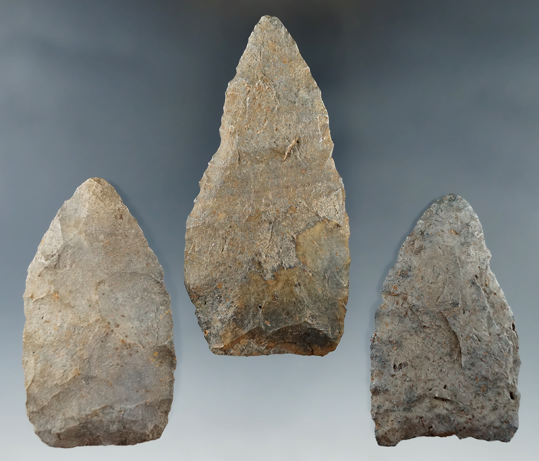 Set of three flaked blades from an old Florida collection, largest is 3 1/8".